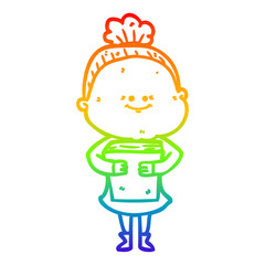 rainbow gradient line drawing cartoon happy old woman