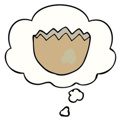 cartoon cracked eggshell and thought bubble