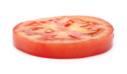 Fresh ripe, red tomato slice isolated on white background