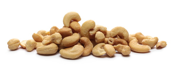 Salted cashew nuts isolated on white background