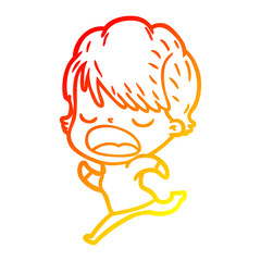 warm gradient line drawing cartoon woman talking