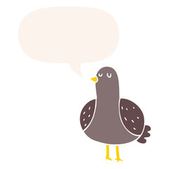 cartoon bird and speech bubble in retro style