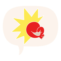 boxing glove cartoon and speech bubble in retro style