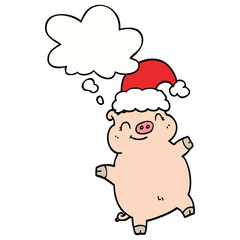 cartoon happy christmas pig and thought bubble
