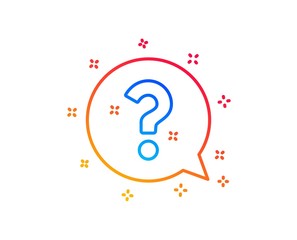 Question mark line icon. Help speech bubble sign. FAQ symbol. Gradient design elements. Linear question mark icon. Random shapes. Vector
