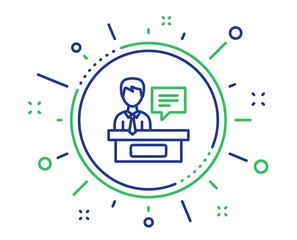 Exhibitors line icon. Information desk sign. Quality design elements. Technology exhibitors button. Editable stroke. Vector