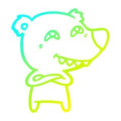 cold gradient line drawing cartoon bear showing teeth
