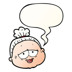 cartoon old lady and speech bubble in smooth gradient style