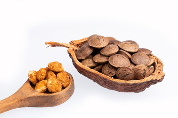 Dried seeds of sacha fruit - Inchi peanuts - Plukenetia volubilis. White background