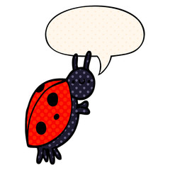 cartoon ladybug and speech bubble in comic book style