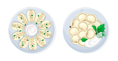 Caucasian russian kitchen traditional tasty food kurze and dumplings