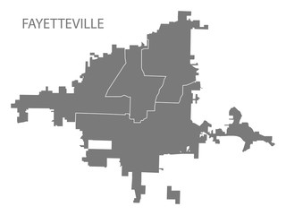 Fototapeta na wymiar Fayetteville North Carolina city map with wards grey illustration silhouette shape