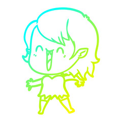 cold gradient line drawing cute cartoon happy vampire girl