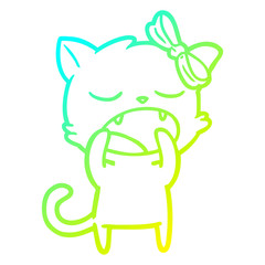 cold gradient line drawing cartoon yawning cat