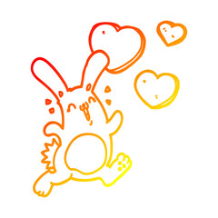 warm gradient line drawing cartoon rabbit in love