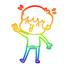 rainbow gradient line drawing cartoon laughing boy