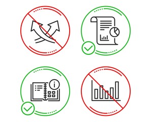 Do or Stop. Intersection arrows, Instruction info and Report icons simple set. Column chart sign. Exchange, Project, Work analysis. Financial graph. Science set. Line intersection arrows do icon
