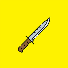 Hunting knife line icon. Survival dagger symbol isolated on yellow background. Vector illustration.