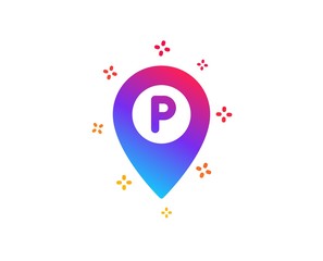 Parking icon. Location map pointer sign. Car park symbol. Dynamic shapes. Gradient design parking icon. Classic style. Vector