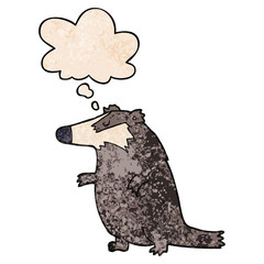cartoon badger and thought bubble in grunge texture pattern style