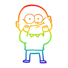 rainbow gradient line drawing cartoon bald man staring
