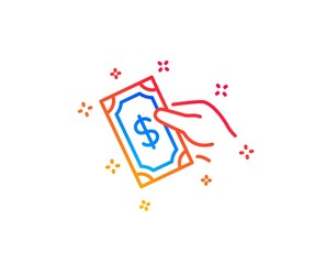 Payment line icon. Dollar exchange sign. Finance symbol. Gradient design elements. Linear pay money icon. Random shapes. Vector