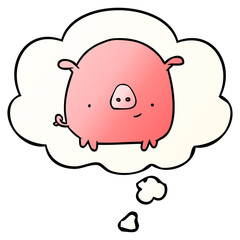 cartoon pig and thought bubble in smooth gradient style