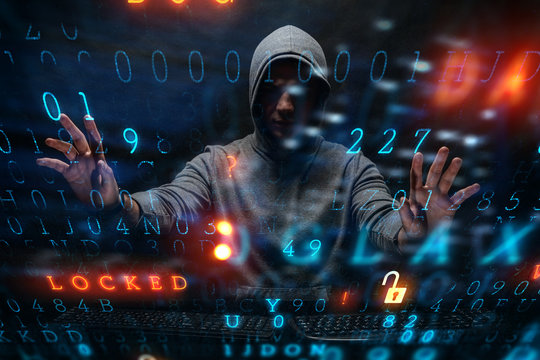 Hacker in hoodie dark theme