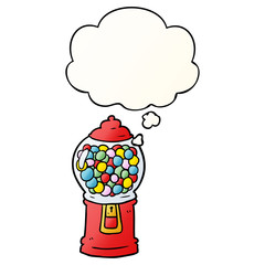 cartoon gumball machine and thought bubble in smooth gradient style