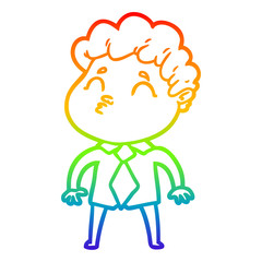 rainbow gradient line drawing cartoon man pouting