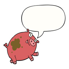 cartoon pig and speech bubble
