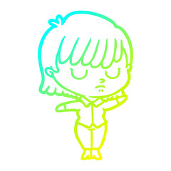 cold gradient line drawing cartoon woman