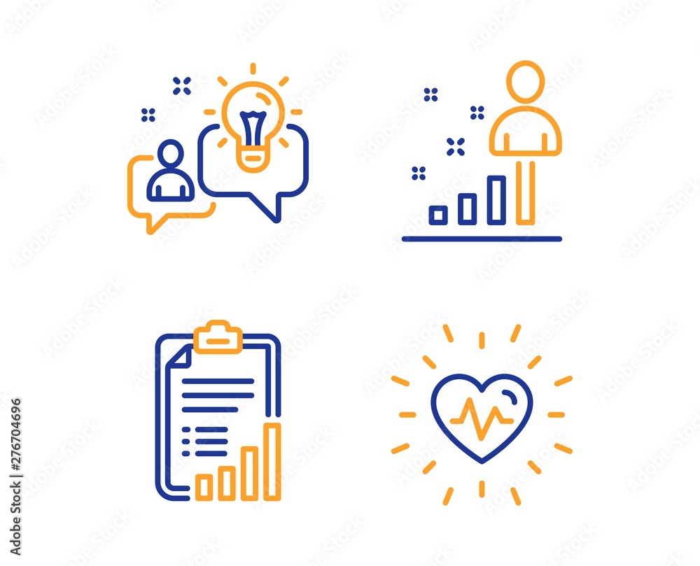 Poster checklist, idea and stats icons simple set. heartbeat sign. graph report, solution, business analysi