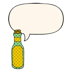 cartoon potion bottle and speech bubble in comic book style