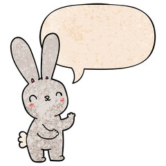 cute cartoon rabbit and speech bubble in retro texture style