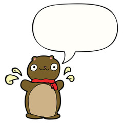 cartoon happy teddy bear and speech bubble