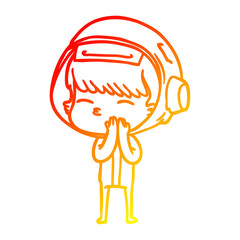 warm gradient line drawing cartoon curious astronaut