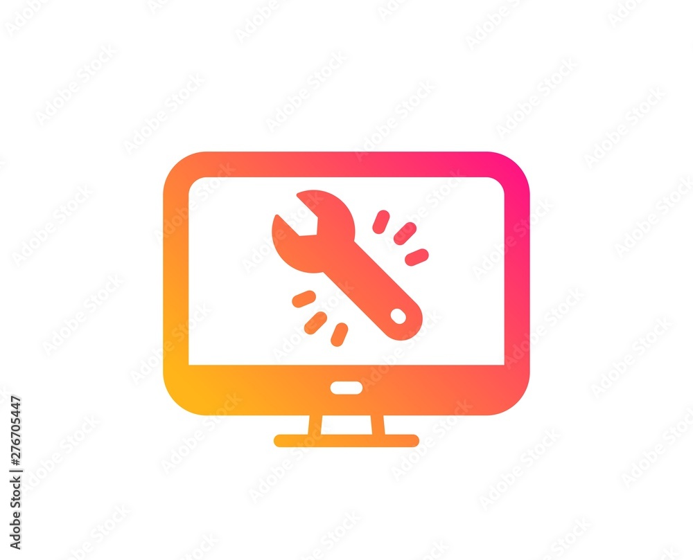 Poster spanner tool icon. monitor or computer repair service sign. fix instruments symbol. classic flat sty
