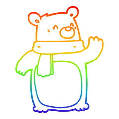 rainbow gradient line drawing cartoon bear wearing scarf