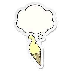 cartoon ice cream and thought bubble as a printed sticker