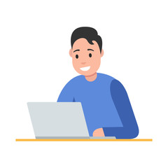 Fototapeta na wymiar Freelance concept. Man working on laptop. Vector illustration.