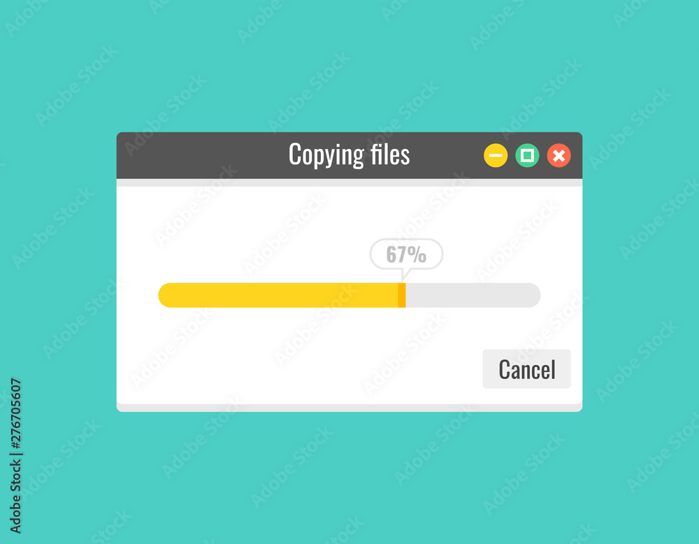 Poster progress bar of file copying template. vector illustration.
