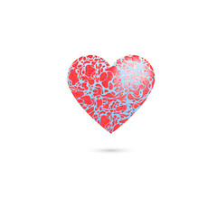 Red hearts. Vector illustration with abstract textured neurography. Monotype style. Valentine day. Vector
