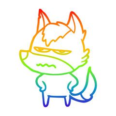 rainbow gradient line drawing cartoon annoyed wolf