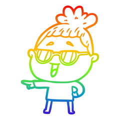 rainbow gradient line drawing cartoon happy woman wearing spectacles