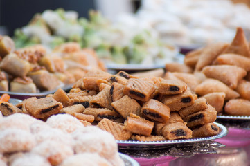 closeup of Moroccan cakes stack in the market