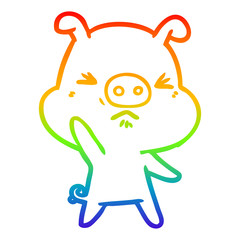 rainbow gradient line drawing cartoon angry pig