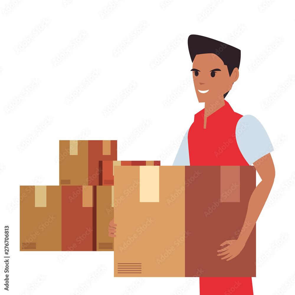 Aufkleber man with packages fast delivery logistic icon vector ilustrate