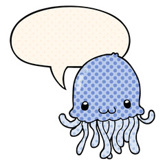 cartoon jellyfish and speech bubble in comic book style