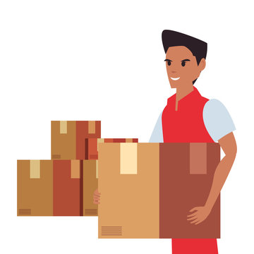 man with packages fast delivery logistic icon vector ilustrate